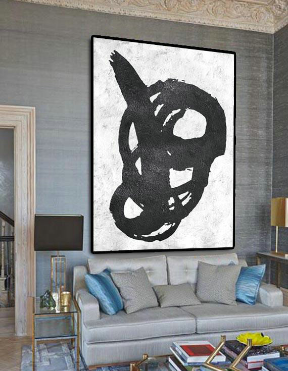 Abstract Painting Extra Large Canvas Art,Black And White Minimal Painting On Canvas - Huge Abstract Canvas Art